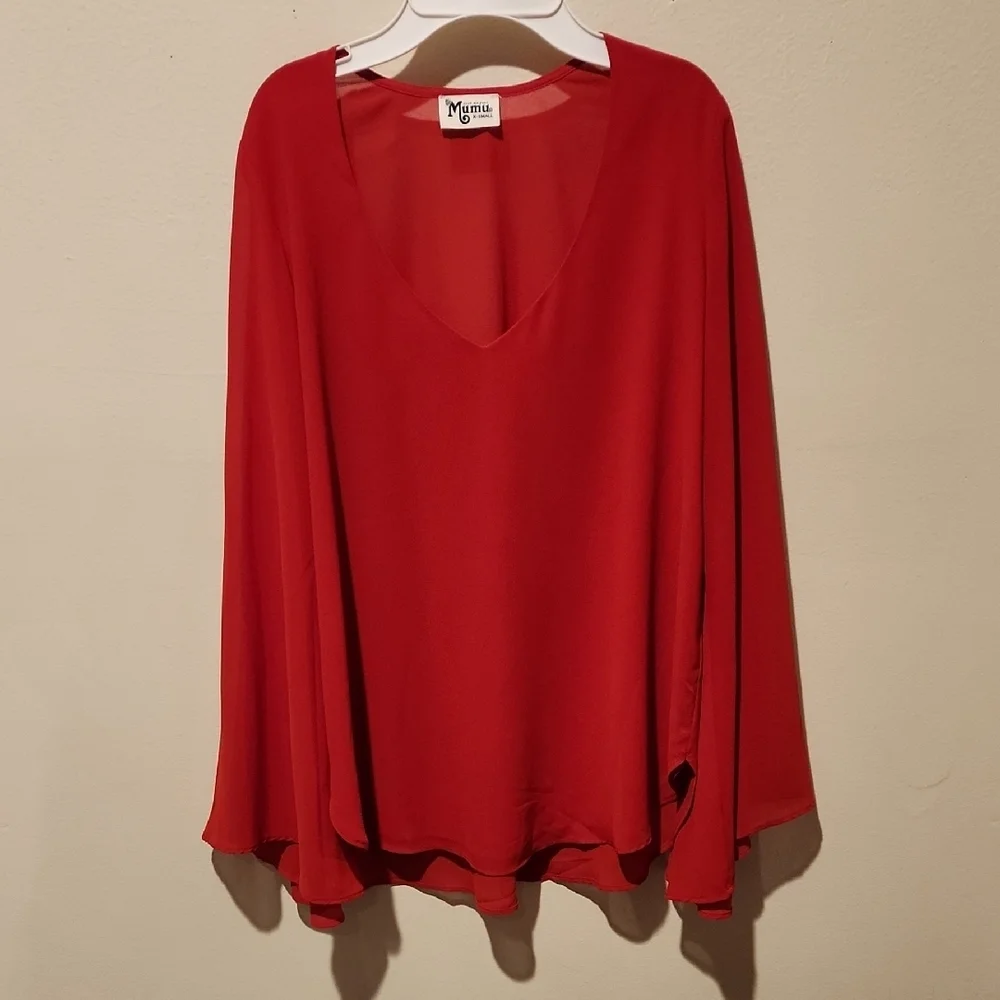❤️ SHOW ME YOUR MUMU FLOWY RED BELL SLEEVE HIPPIE DIPPIE TOP, XS